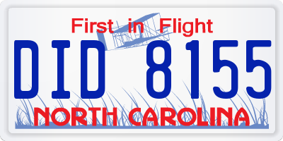 NC license plate DID8155