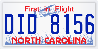 NC license plate DID8156