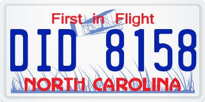 NC license plate DID8158