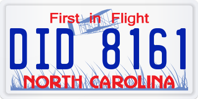NC license plate DID8161