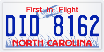 NC license plate DID8162