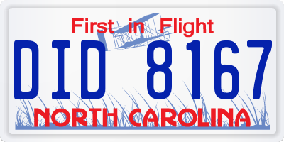 NC license plate DID8167
