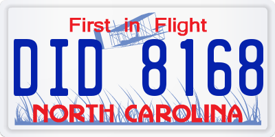 NC license plate DID8168