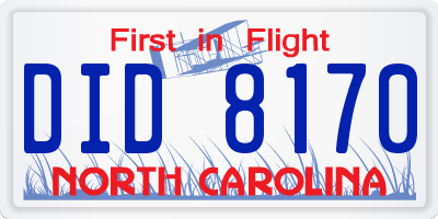 NC license plate DID8170