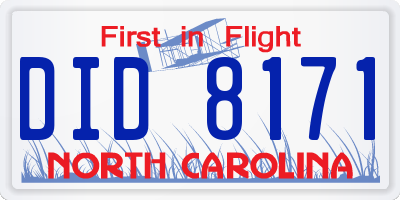 NC license plate DID8171