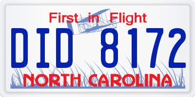 NC license plate DID8172