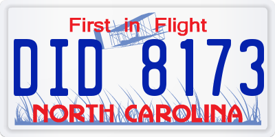 NC license plate DID8173