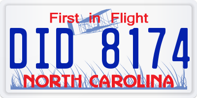NC license plate DID8174