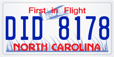 NC license plate DID8178