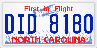 NC license plate DID8180