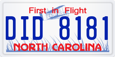 NC license plate DID8181