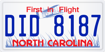 NC license plate DID8187