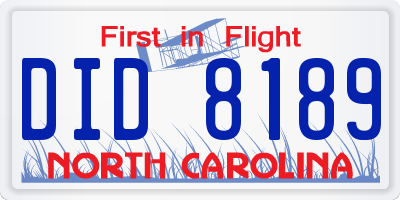 NC license plate DID8189
