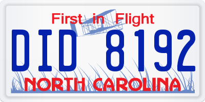 NC license plate DID8192