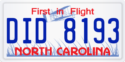 NC license plate DID8193