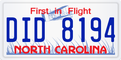 NC license plate DID8194