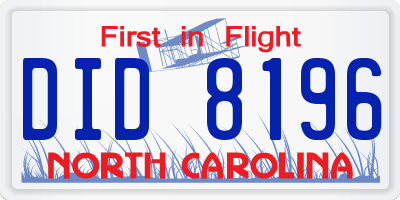 NC license plate DID8196