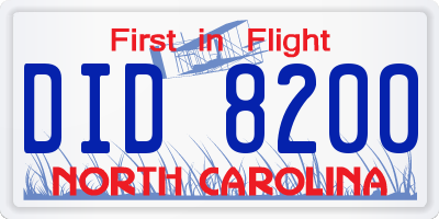 NC license plate DID8200
