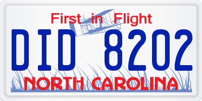 NC license plate DID8202