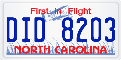 NC license plate DID8203