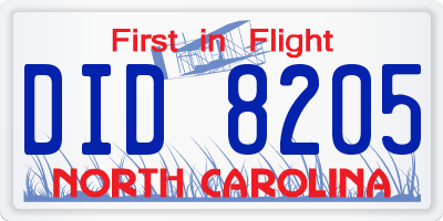 NC license plate DID8205
