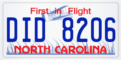 NC license plate DID8206