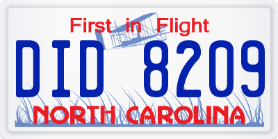 NC license plate DID8209