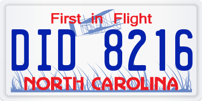 NC license plate DID8216