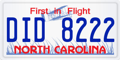NC license plate DID8222