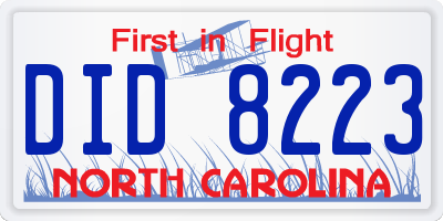 NC license plate DID8223