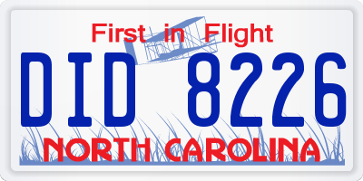 NC license plate DID8226