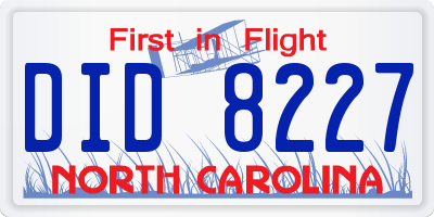 NC license plate DID8227