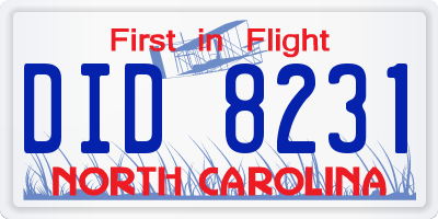 NC license plate DID8231