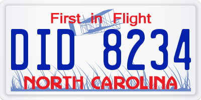 NC license plate DID8234