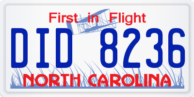NC license plate DID8236