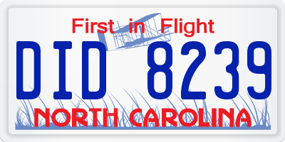 NC license plate DID8239