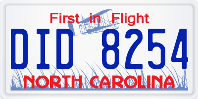 NC license plate DID8254