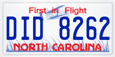 NC license plate DID8262