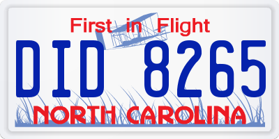 NC license plate DID8265
