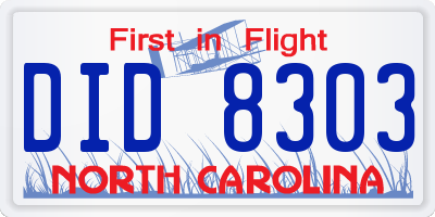 NC license plate DID8303