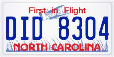 NC license plate DID8304
