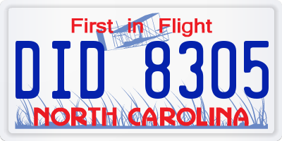 NC license plate DID8305