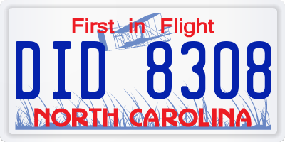 NC license plate DID8308