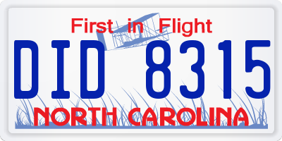 NC license plate DID8315
