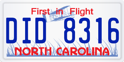NC license plate DID8316
