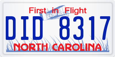 NC license plate DID8317