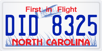 NC license plate DID8325