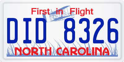 NC license plate DID8326