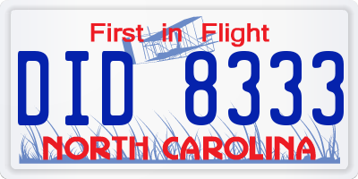 NC license plate DID8333