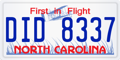 NC license plate DID8337